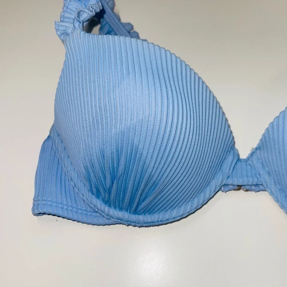 Hollister Baby Blue Ruffle Rib Push-up Bikini Top Medium Women’s